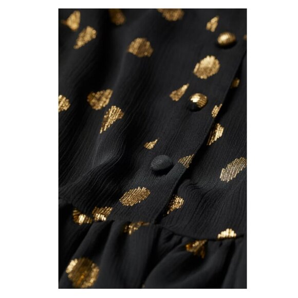 H&M Gold Dot Puff Sleeve A-Line Chiffon Dress - Picture 3 of 12